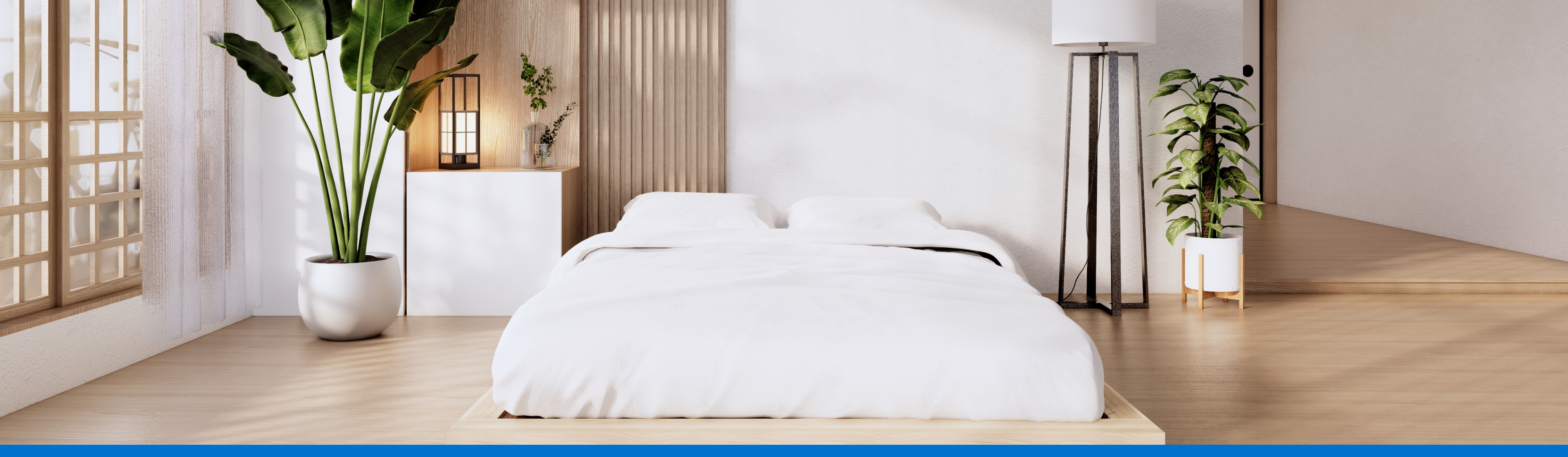 Cama japonesa minimalista en dormitorio zen