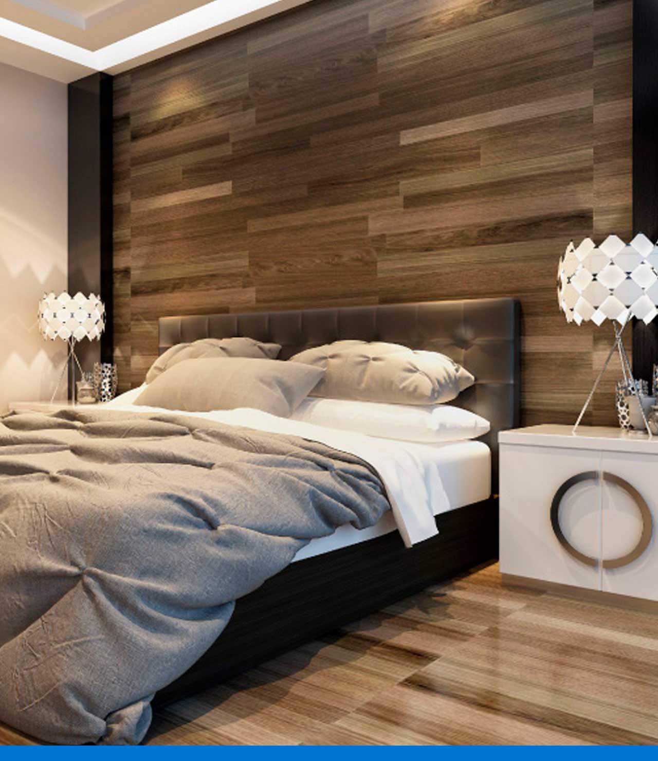 Elegante dormitorio moderno con banco a medida 