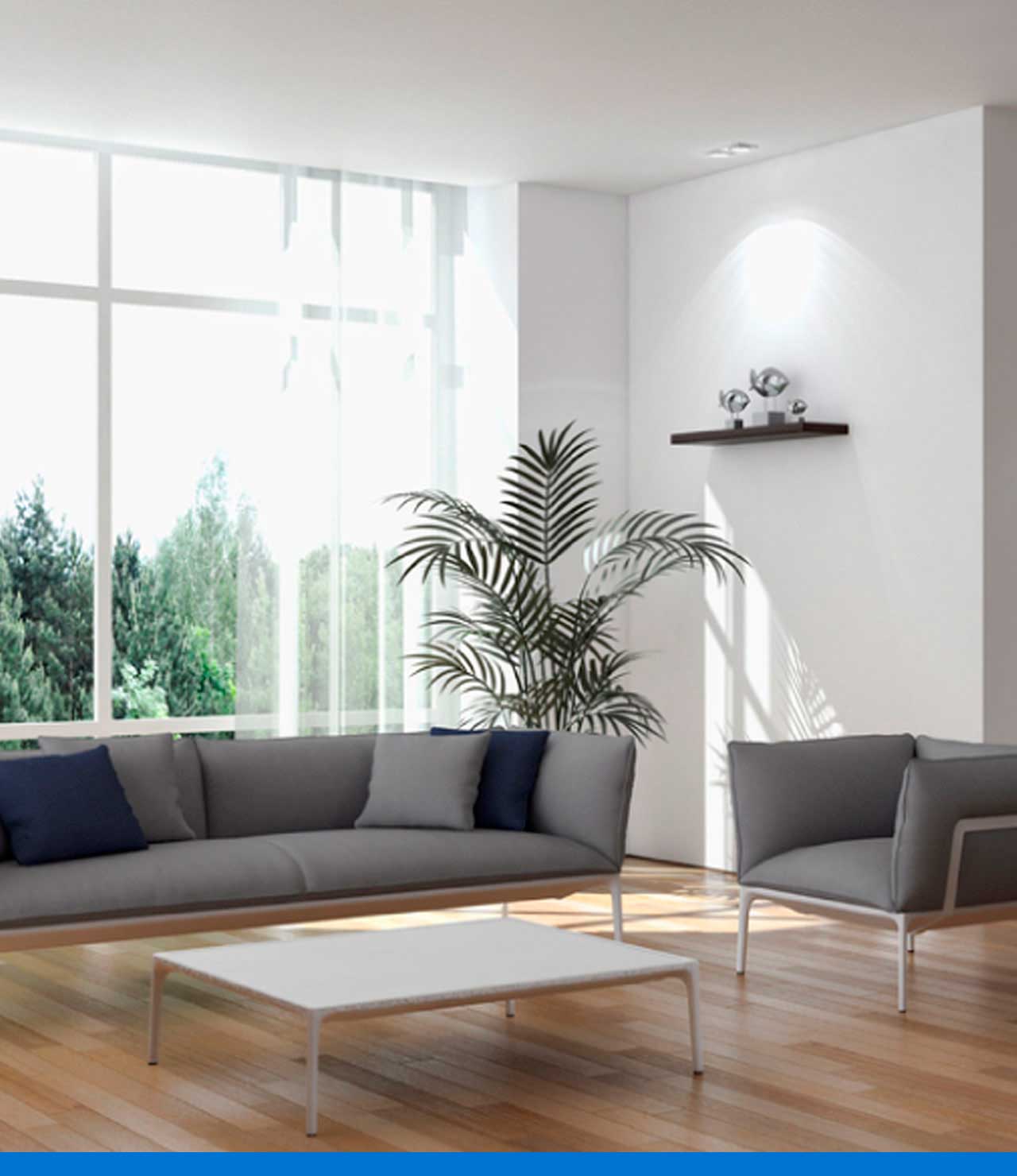 Diseño moderno interior sala de estar con panel de pared acolchado