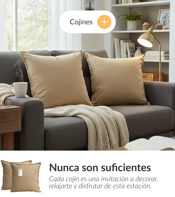 Cojines decorativos en tonos cálidos para crear ambientes acogedores