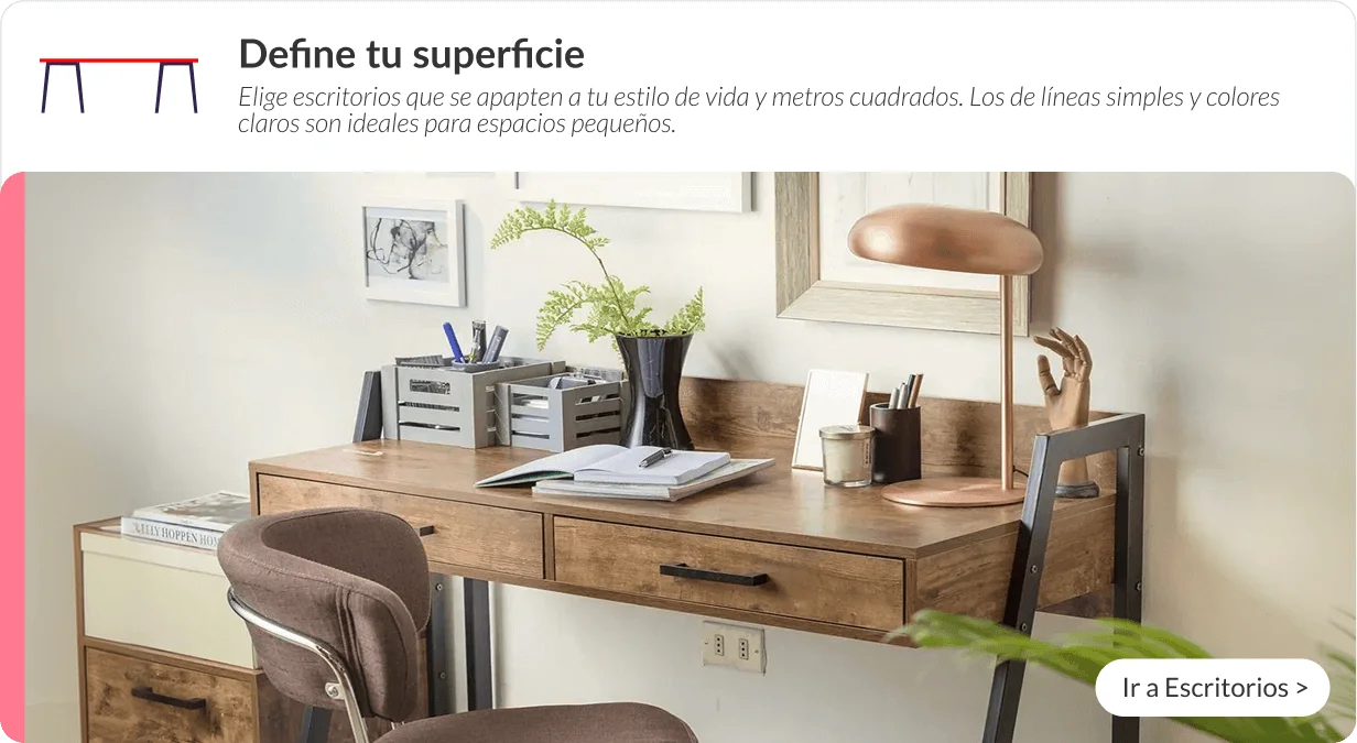 Escritorio de madera y metal estilo industrial con lámpara de cobre