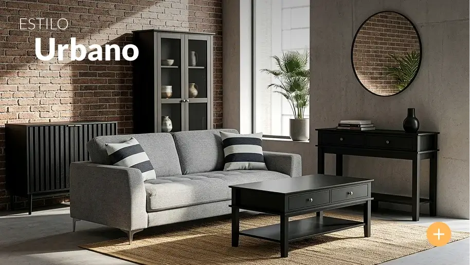 Espacio decorado en estilo urbano con muebles y accesorios modernos en tonos neutros