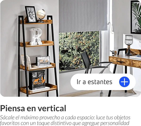 Estanteria con decoraciones junto a escritorio tipo industrial Decolovers