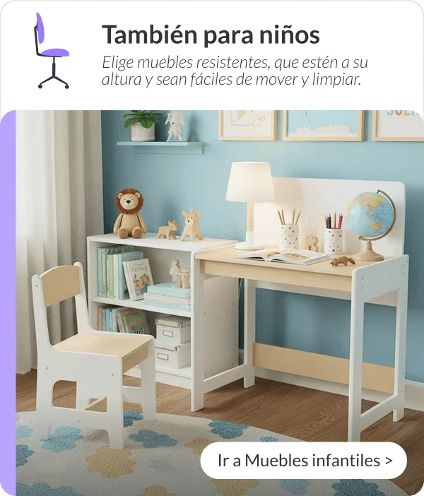 Conjunto de escritorio y silla infantil color blanco y madera clara