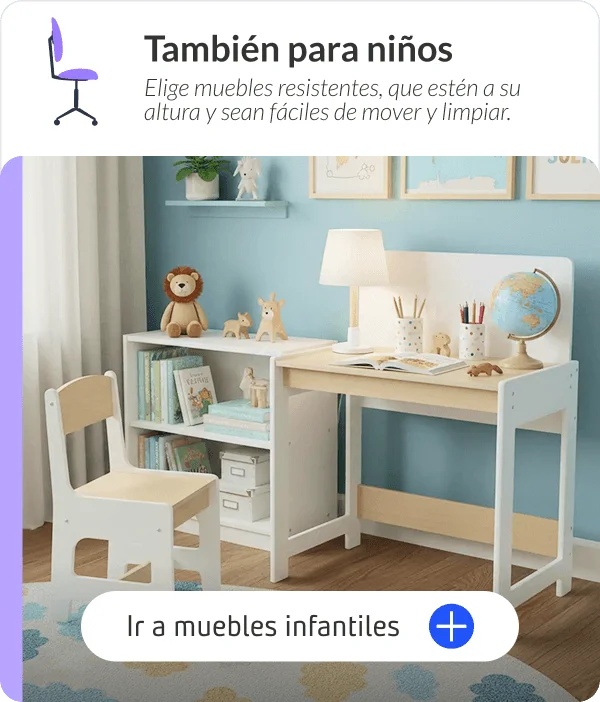 Conjunto de escritorio y silla infantil color blanco y madera clara